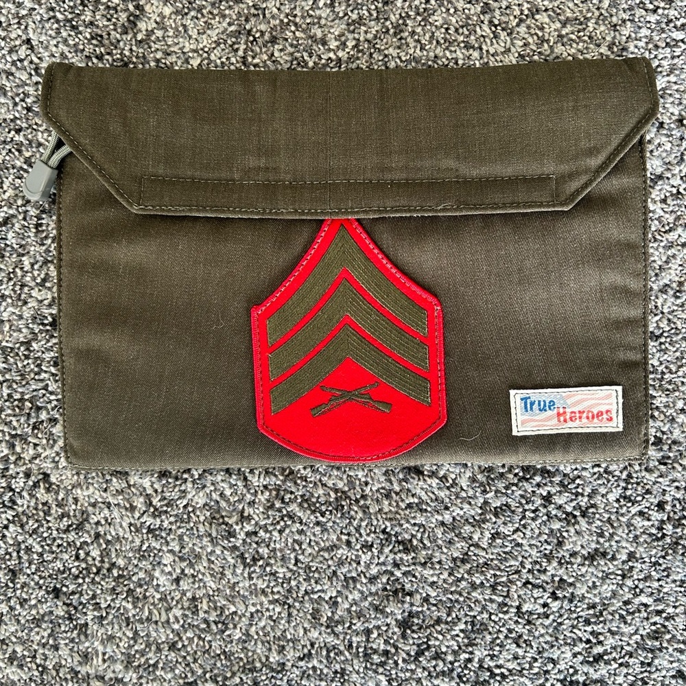 Olive Green Canvas Pouch with‎ Red Patch